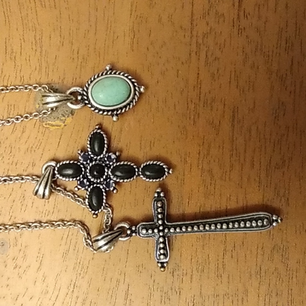 Lucky Brand Silver Cross and Turquoise Pendant Necklace Set